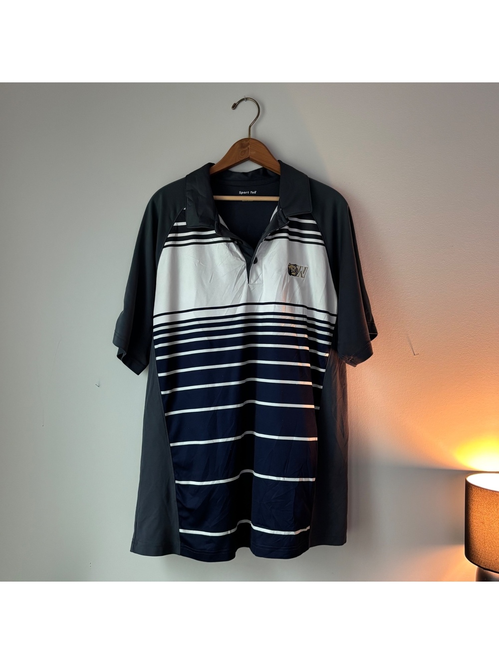 Wingate Bulldogs Polo Shirt Men's XL Navy Gold Striped Sport-Tek Golf NCAA